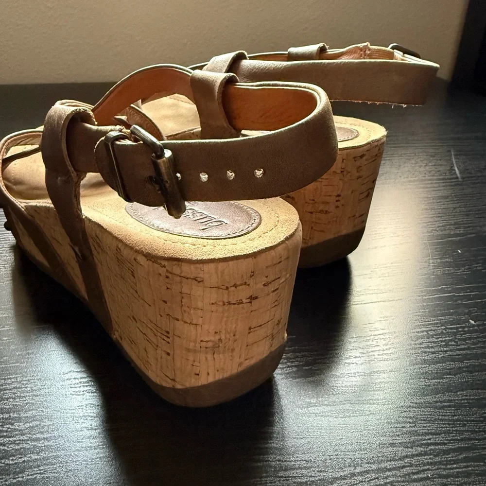 Bussola Tan Leather Cork Wedge Sandals EU 39 Comfort Platform - Picture 6 of 8